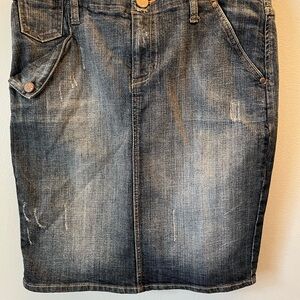 See Thru Soul Denim Skirt Distressed Blue Jean Modest 5 Pocket Size 30